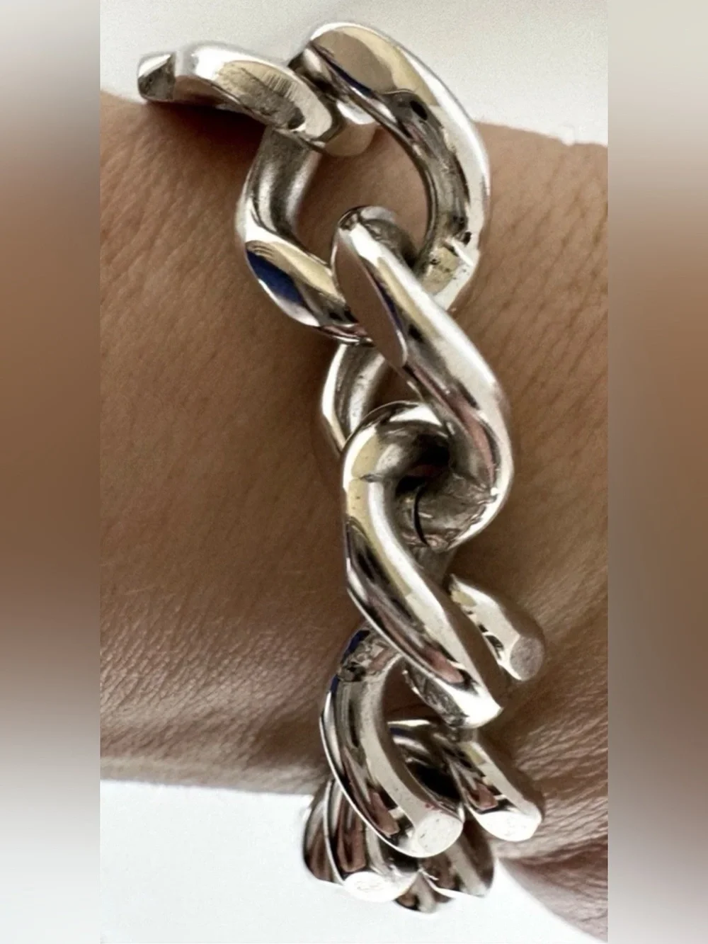 1960’s Nickel Silver Cuban Link ID Chain Bracelet Men 8.5in Lobster Closure